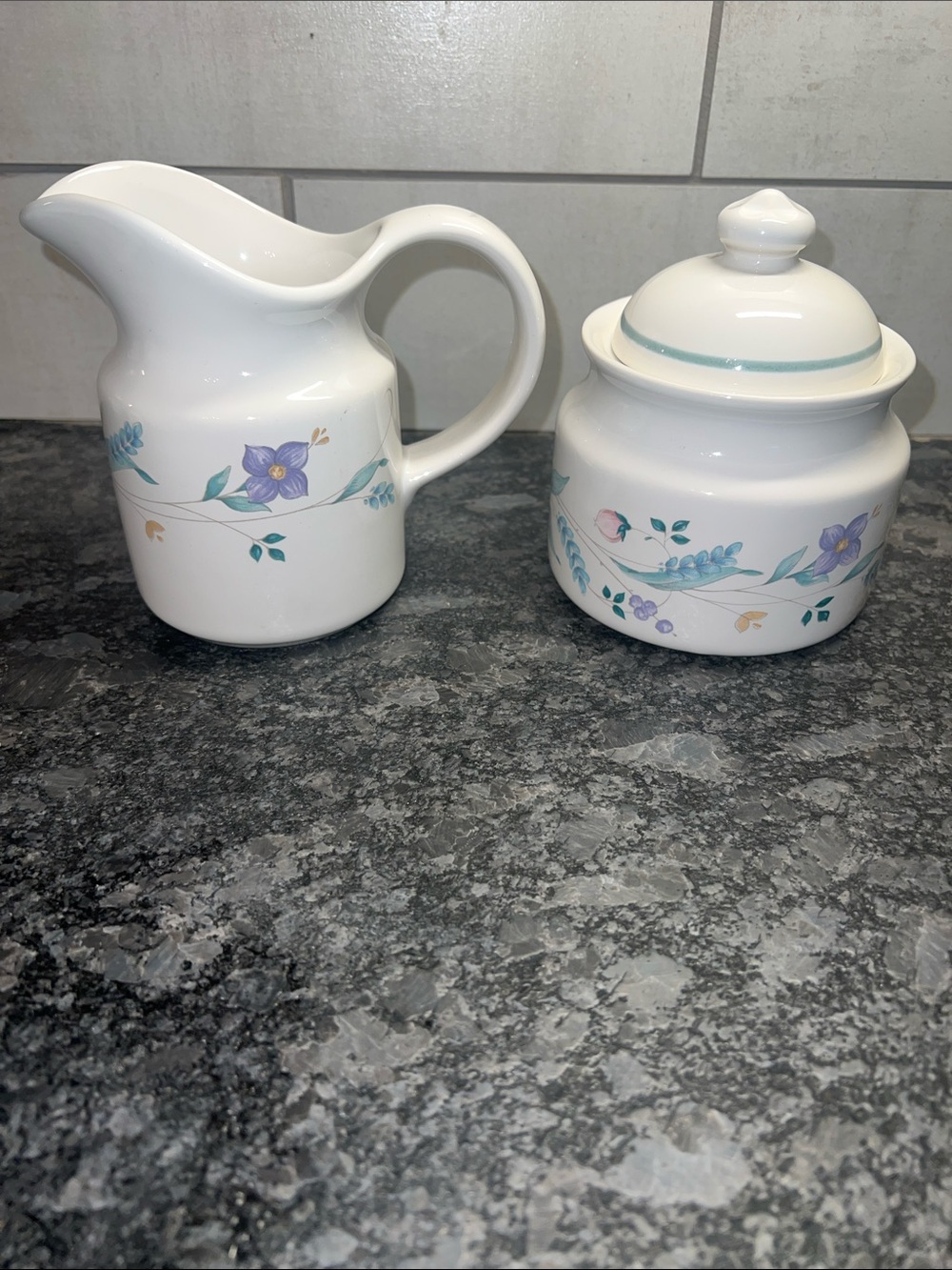 199’s Pfaltzgraff “APRIL”Creamer and Sugar stoneware pieces.  Retired